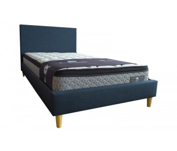 Rio Upholstered Kids Bed with Wooden Legs - Navy