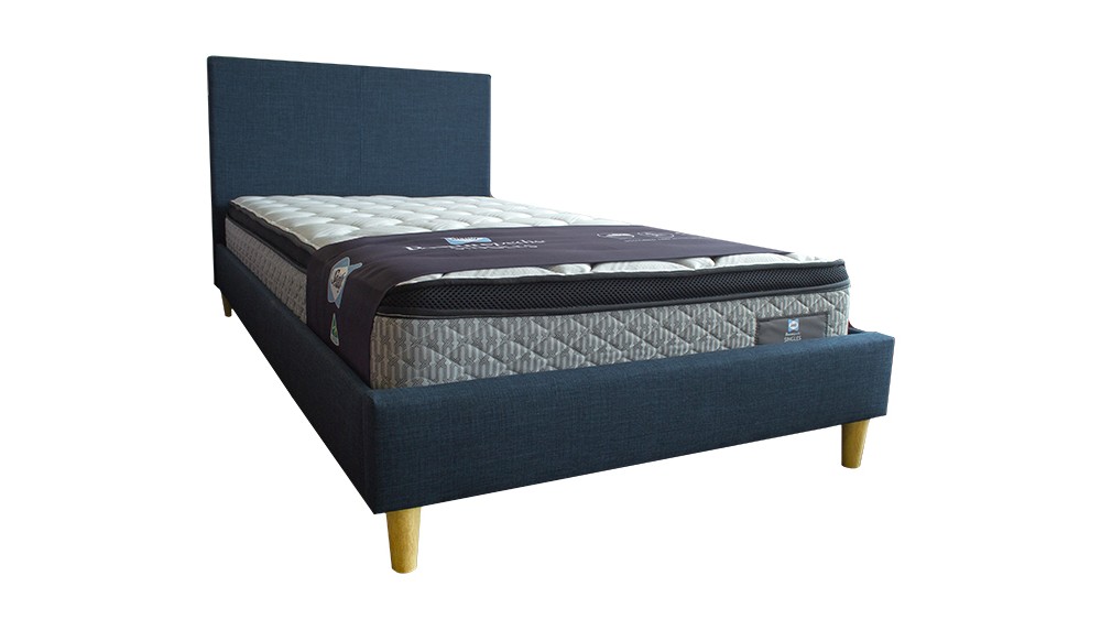 Rio Upholstered Kids Bed with Wooden Legs - Navy