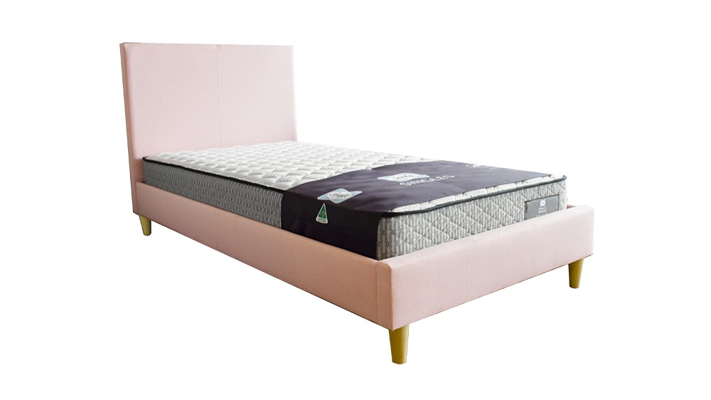 Rio Upholstered Kids Bed With Wooden Legs - Pink Rio Upholstered Kids Bed With Wooden Legs - Pink