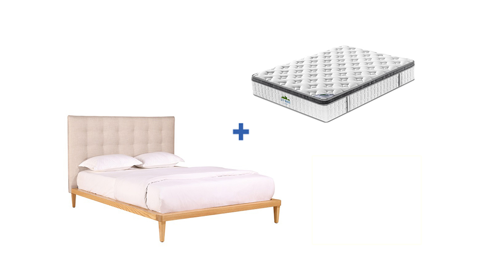 Bondi Timber Upholstered Bed Frame + City Range Medium Soft Pocket Spring Mattress