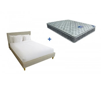 OP Deluxe Pillow Top Mattress + Rio Upholstered Bed Frame with Wooden Legs